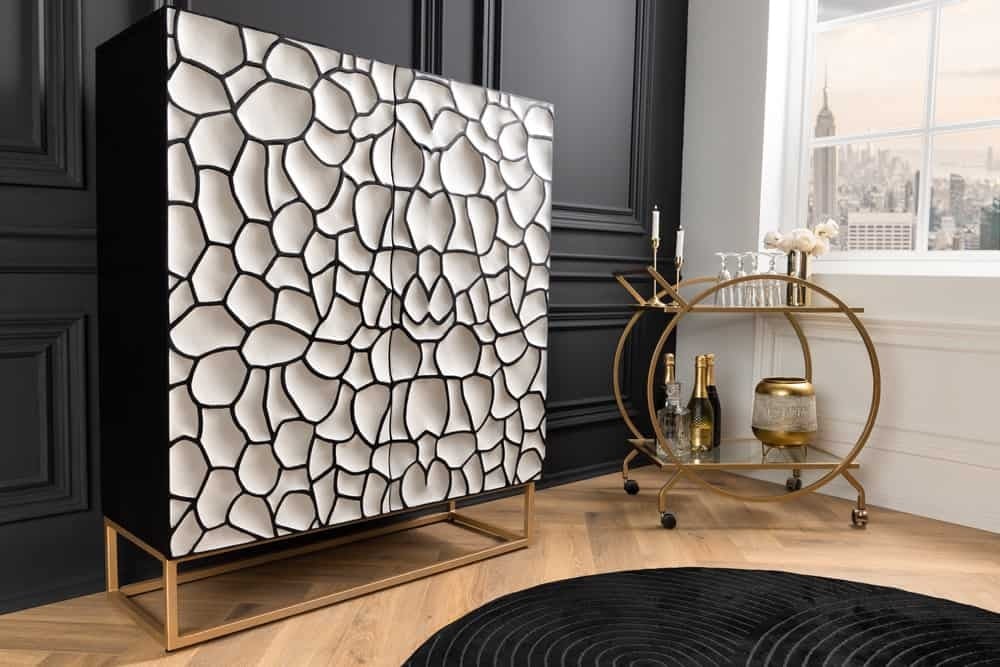 Massief houten dressoir VULCANO 120cm wit zwart mangohout handgemaakt metalen frame goud - 44645