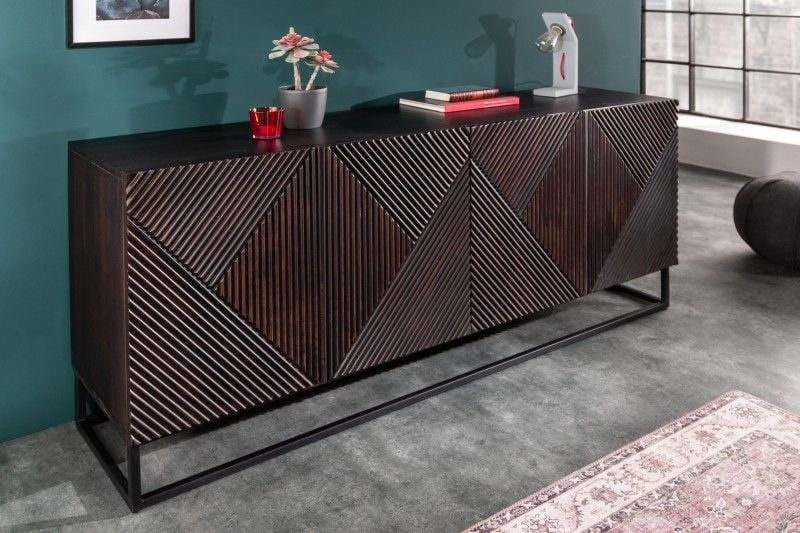 Massief dressoir CREATIVO 177 cm mangohout, gedetailleerd retro-design aan de voorkant - 40049